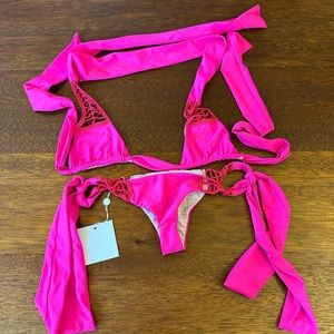 Acacia swimwear bikini top with thong bottom in bright pink